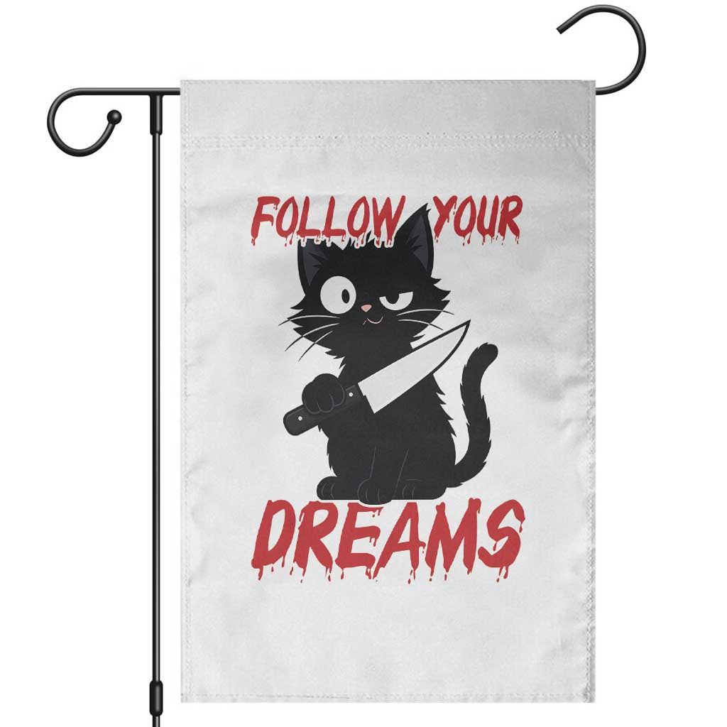Killer Black Cat Halloween Garden Flag Follow Your Dreams TS12 White Print Your Wear