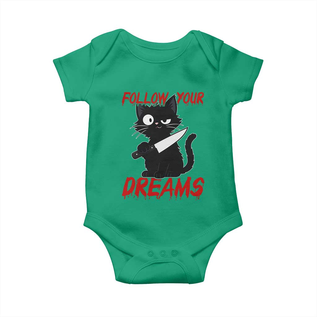 Killer Black Cat Halloween Baby Onesie Follow Your Dreams TS12 Irish Green Print Your Wear