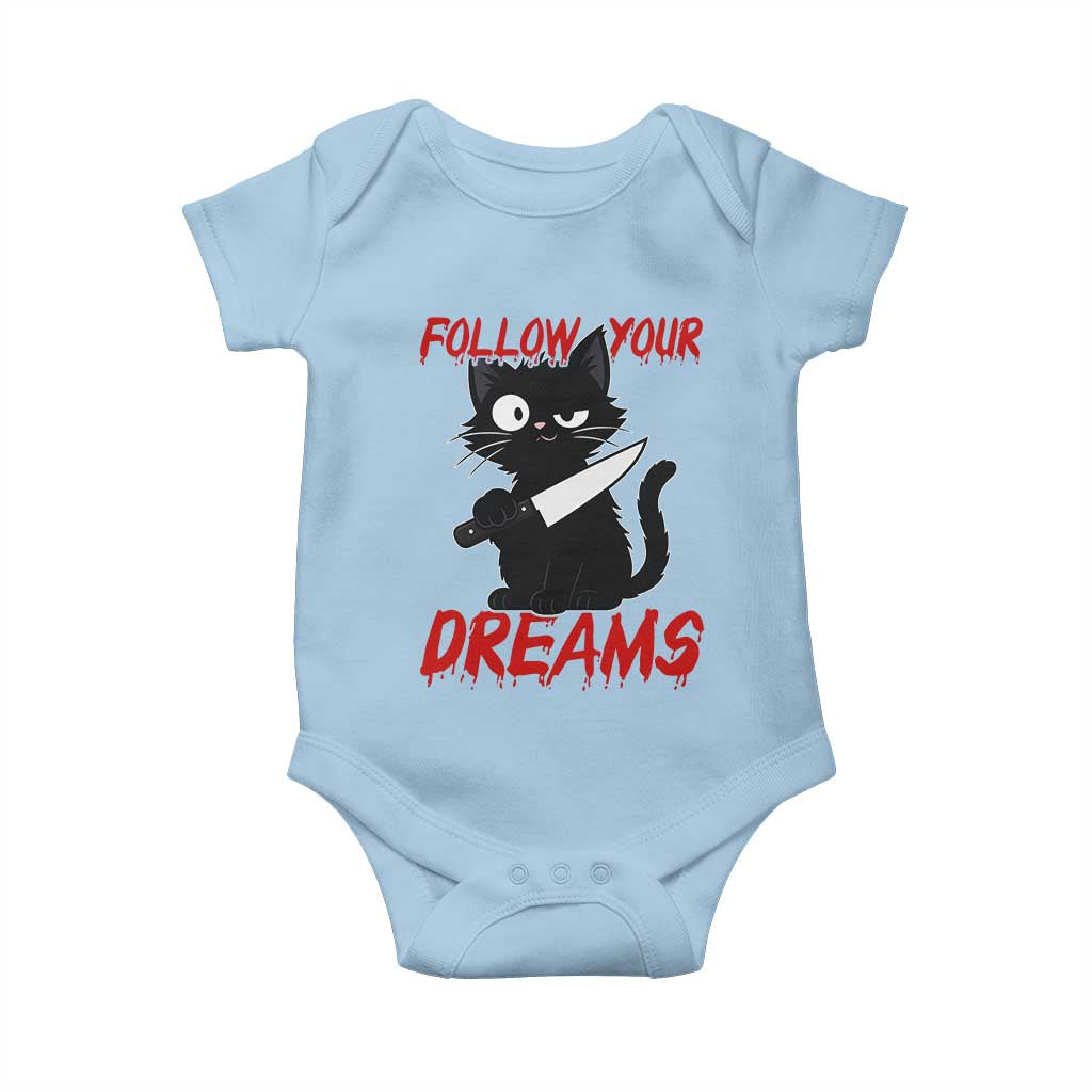 Killer Black Cat Halloween Baby Onesie Follow Your Dreams TS12 Light Blue Print Your Wear