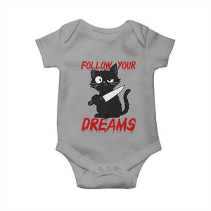 Killer Black Cat Halloween Baby Onesie Follow Your Dreams TS12 Sport Gray Print Your Wear