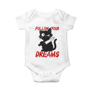 Killer Black Cat Halloween Baby Onesie Follow Your Dreams TS12 White Print Your Wear
