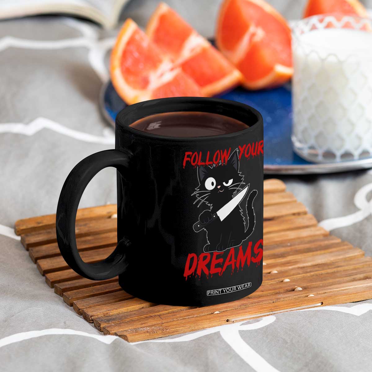Killer Black Cat Halloween Coffee Mug Follow Your Dreams TS12 Print Your Wear