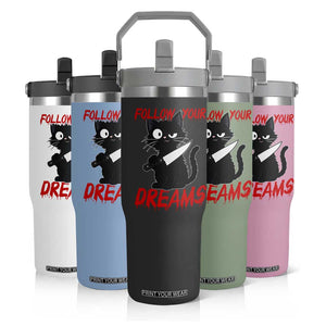 Killer Black Cat Halloween Flip Straw Tumbler Follow Your Dreams TS12 Print Your Wear