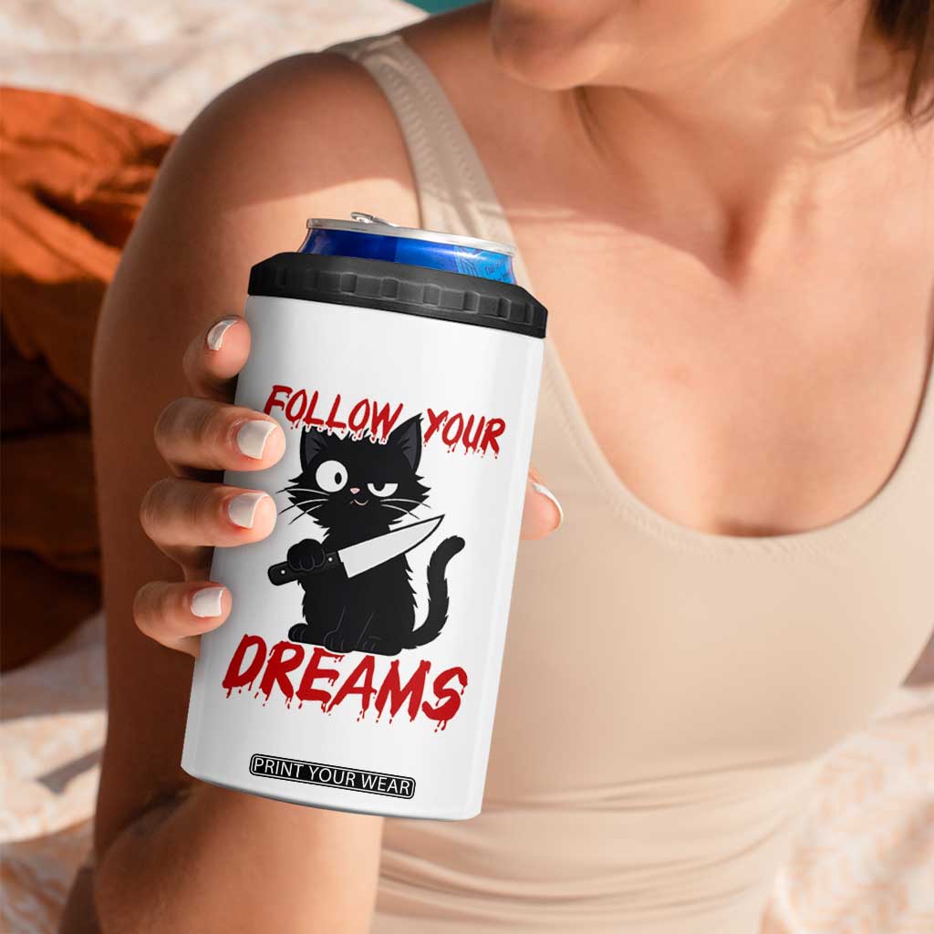 Killer Black Cat Halloween 4 in 1 Can Cooler Tumbler Follow Your Dreams TS12 Print Your Wear