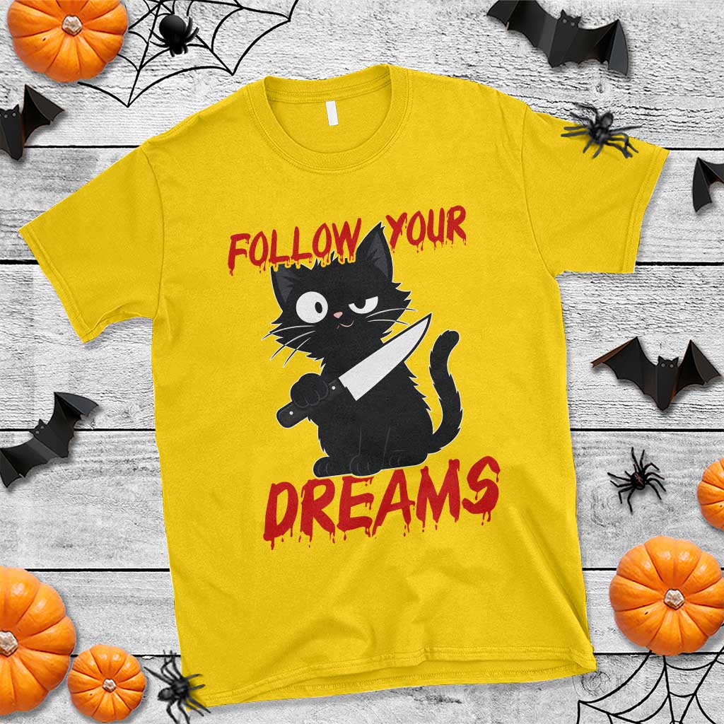 Killer Black Cat Halloween T Shirt Follow Your Dreams TS12 Daisy Print Your Wear