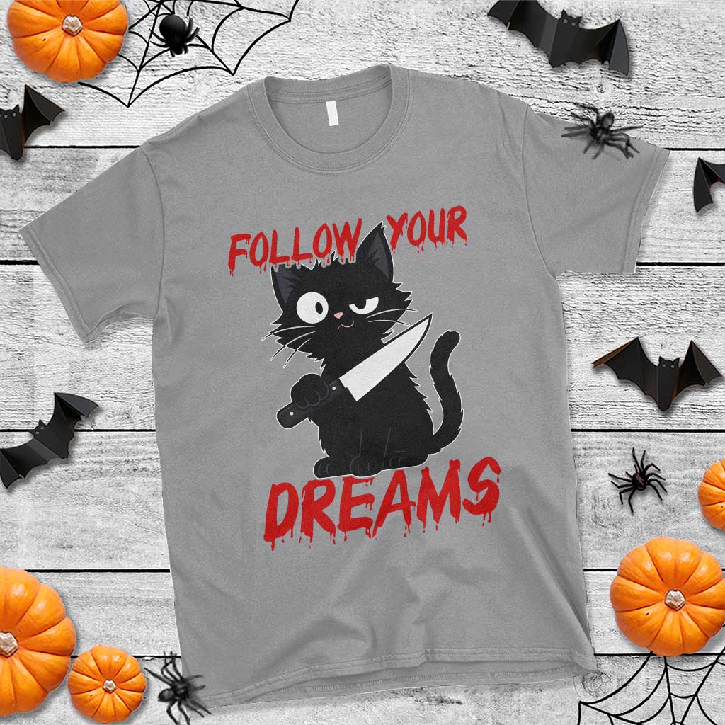 Killer Black Cat Halloween T Shirt Follow Your Dreams TS12 Sport Gray Print Your Wear