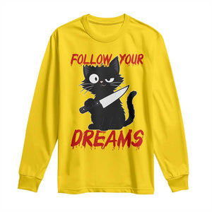 Killer Black Cat Halloween Long Sleeve Shirt Follow Your Dreams TS12 Daisy Print Your Wear