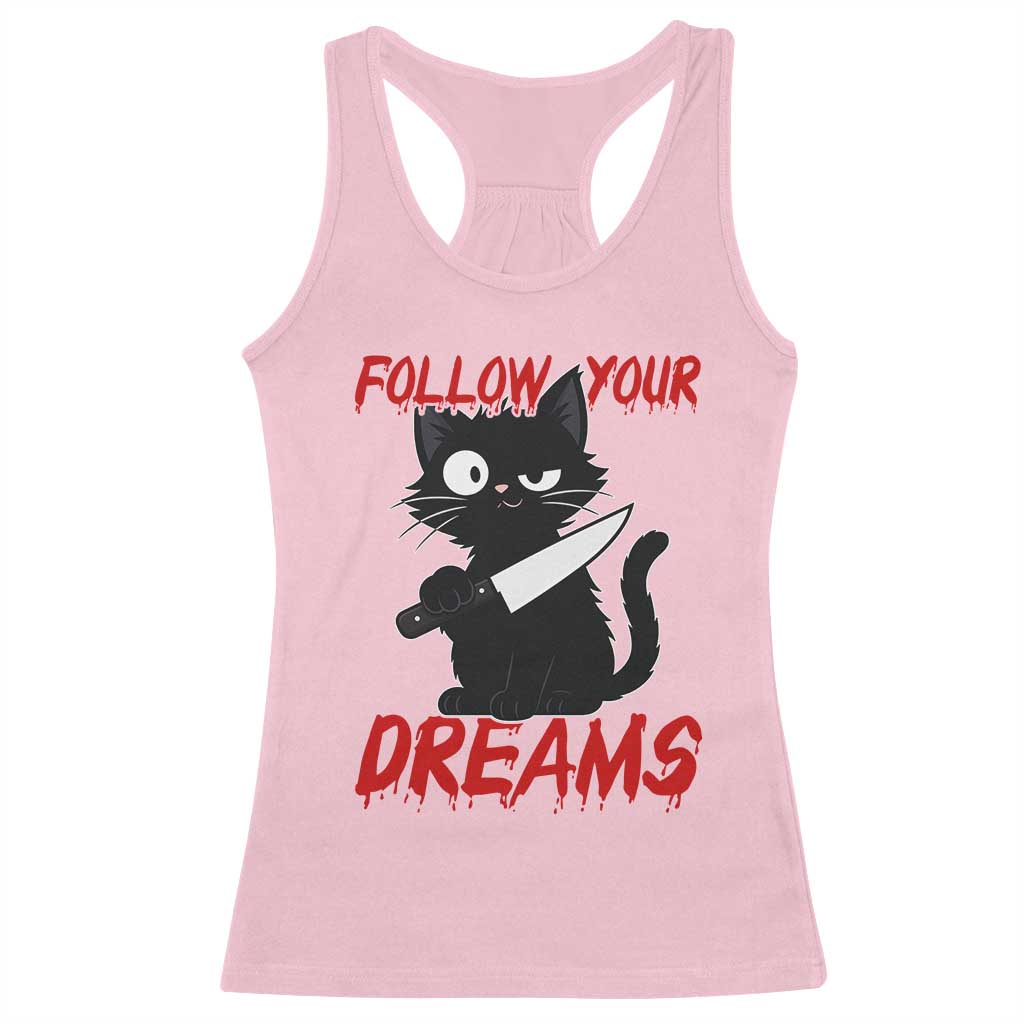 Killer Black Cat Halloween Racerback Tank Top Follow Your Dreams TS12 Light Pink Print Your Wear