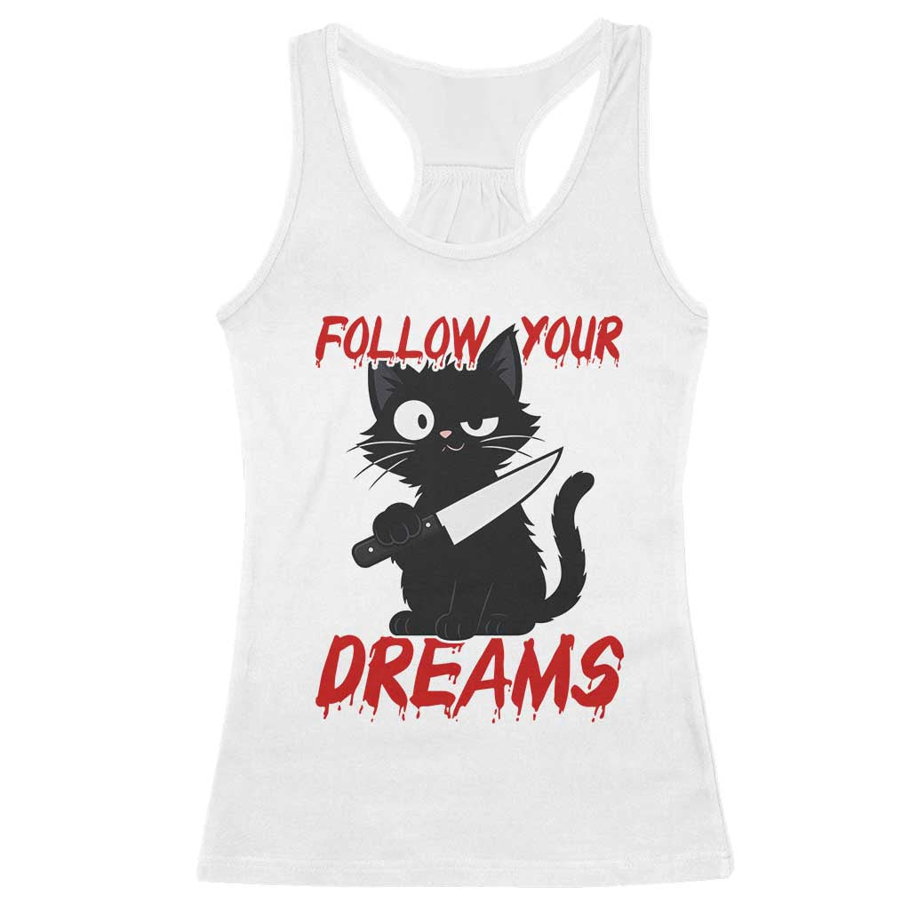 Killer Black Cat Halloween Racerback Tank Top Follow Your Dreams TS12 White Print Your Wear