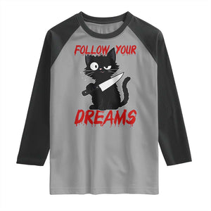 Killer Black Cat Halloween Raglan Shirt Follow Your Dreams TS12 Sport Gray Black Print Your Wear