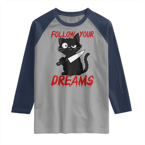 Killer Black Cat Halloween Raglan Shirt Follow Your Dreams TS12 Sport Gray Navy Print Your Wear