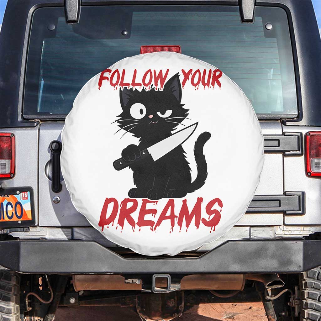 Killer Black Cat Halloween Spare Tire Cover Follow Your Dreams TS12 No hole White Print Your Wear