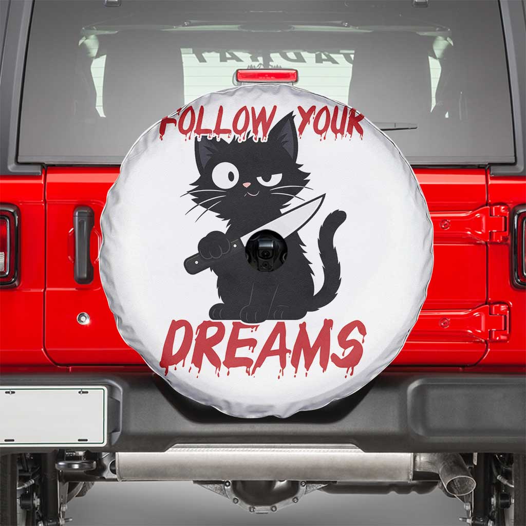 Killer Black Cat Halloween Spare Tire Cover Follow Your Dreams TS12 White Print Your Wear