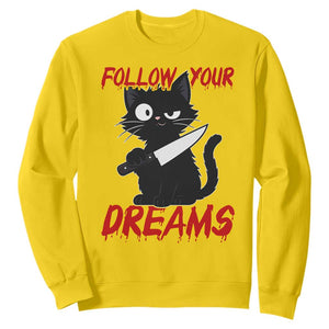 Killer Black Cat Halloween Sweatshirt Follow Your Dreams TS12 Daisy Print Your Wear