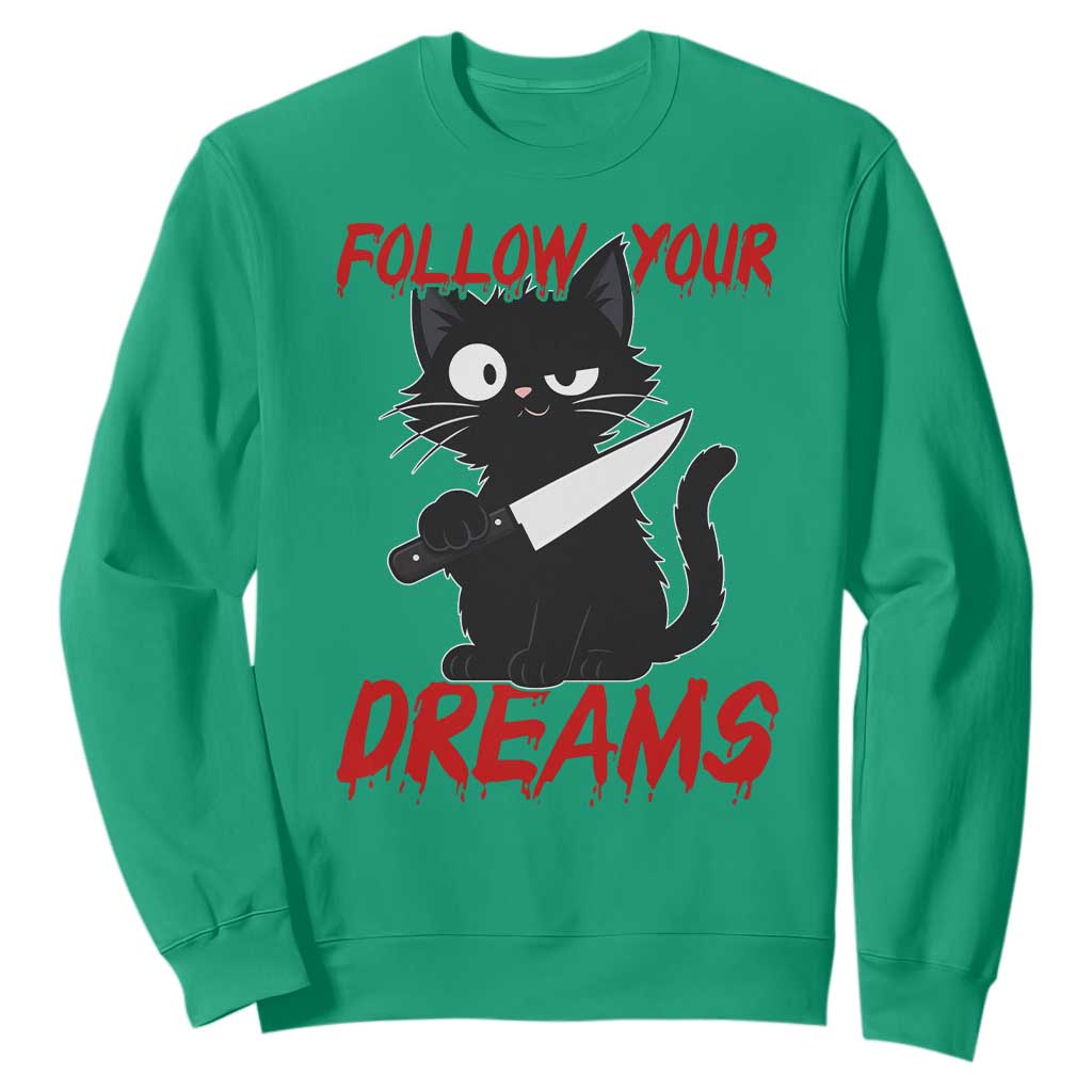 Killer Black Cat Halloween Sweatshirt Follow Your Dreams TS12 Irish Green Print Your Wear
