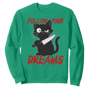 Killer Black Cat Halloween Sweatshirt Follow Your Dreams TS12 Irish Green Print Your Wear