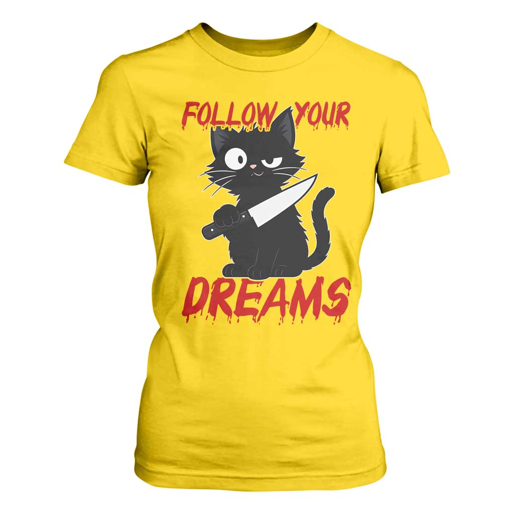 Killer Black Cat Halloween T Shirt For Women Follow Your Dreams TS12 Daisy Print Your Wear