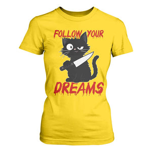 Killer Black Cat Halloween T Shirt For Women Follow Your Dreams TS12 Daisy Print Your Wear