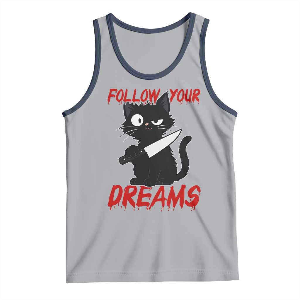 Killer Black Cat Halloween Tank Top Follow Your Dreams TS12 Athletic Heather Navy Print Your Wear
