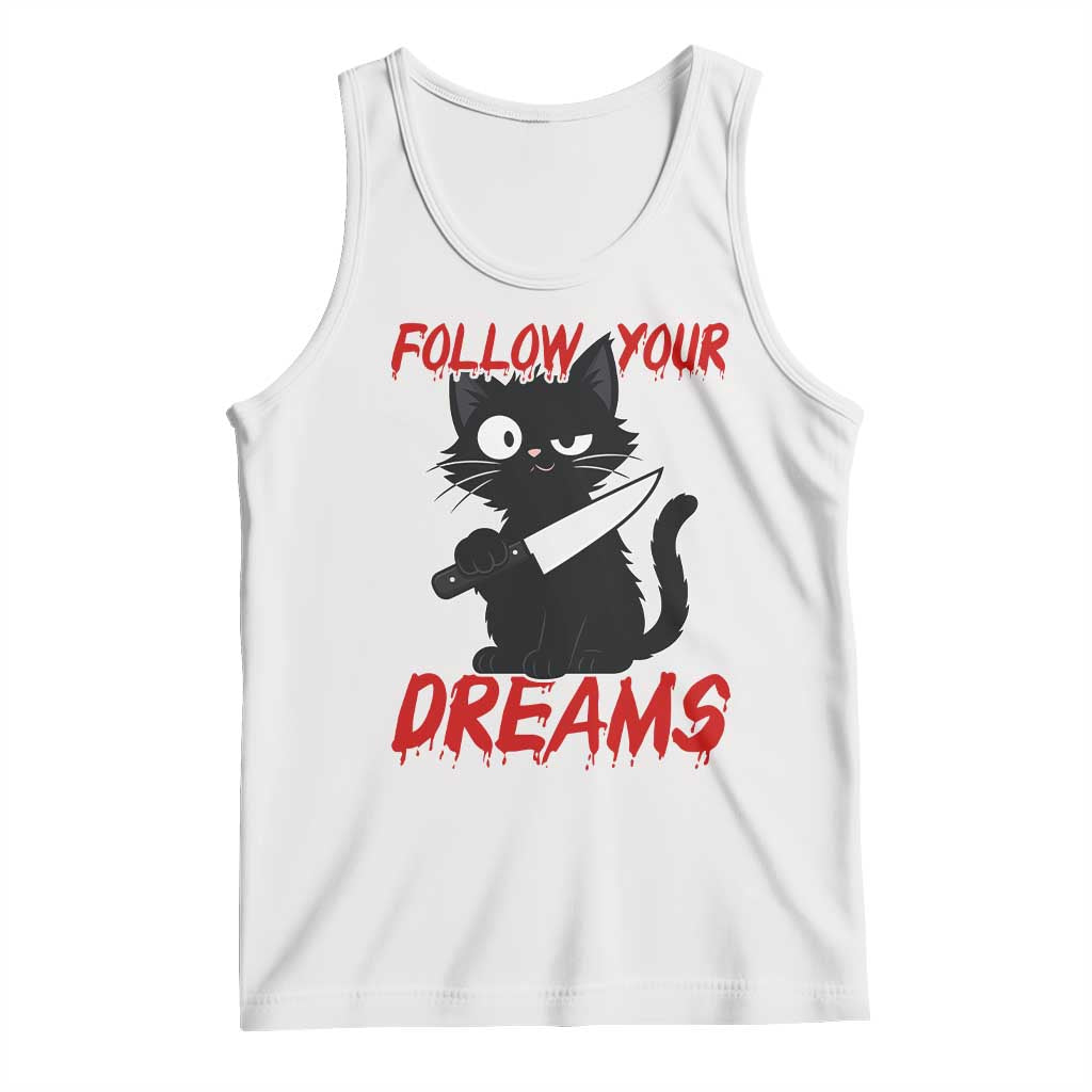 Killer Black Cat Halloween Tank Top Follow Your Dreams TS12 White Print Your Wear