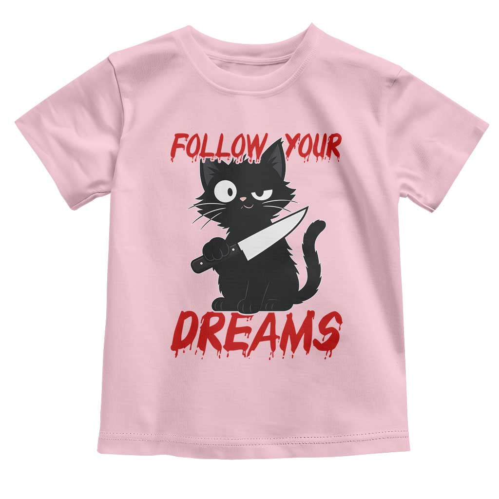 Killer Black Cat Halloween Toddler T Shirt Follow Your Dreams TS12 Light Pink Print Your Wear