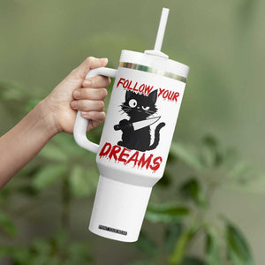 Killer Black Cat Halloween Tumbler With Handle Follow Your Dreams TS12 Print Your Wear