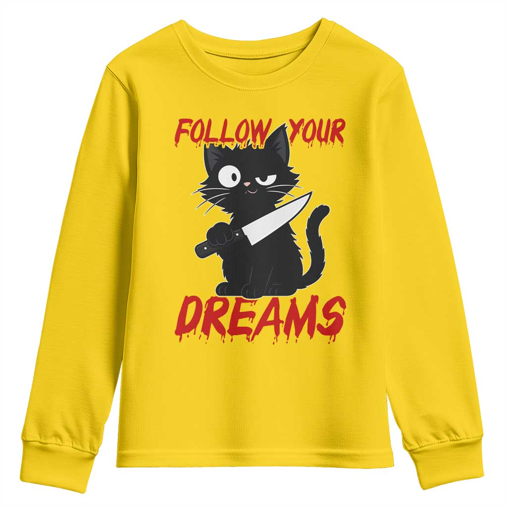 Killer Black Cat Halloween Youth Sweatshirt Follow Your Dreams TS12 Daisy Print Your Wear