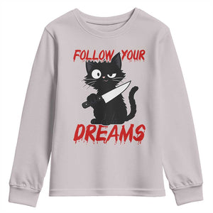 Killer Black Cat Halloween Youth Sweatshirt Follow Your Dreams TS12 Ice Gray Print Your Wear