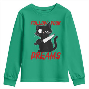 Killer Black Cat Halloween Youth Sweatshirt Follow Your Dreams TS12 Irish Green Print Your Wear