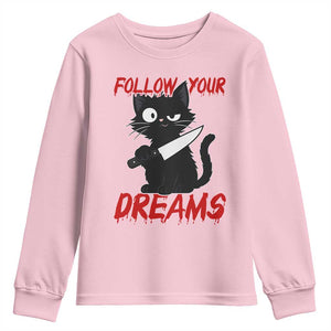 Killer Black Cat Halloween Youth Sweatshirt Follow Your Dreams TS12 Light Pink Print Your Wear