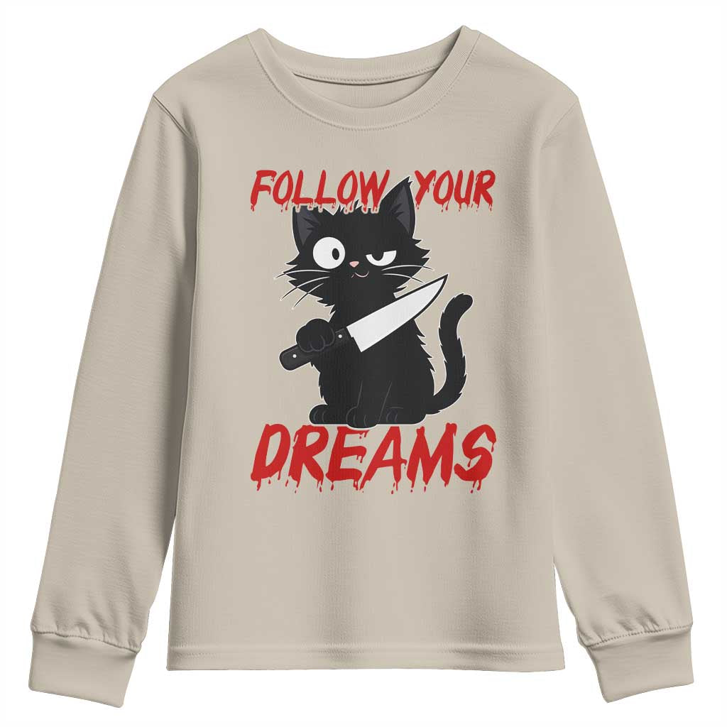 Killer Black Cat Halloween Youth Sweatshirt Follow Your Dreams TS12 Sand Print Your Wear