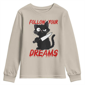 Killer Black Cat Halloween Youth Sweatshirt Follow Your Dreams TS12 Sand Print Your Wear