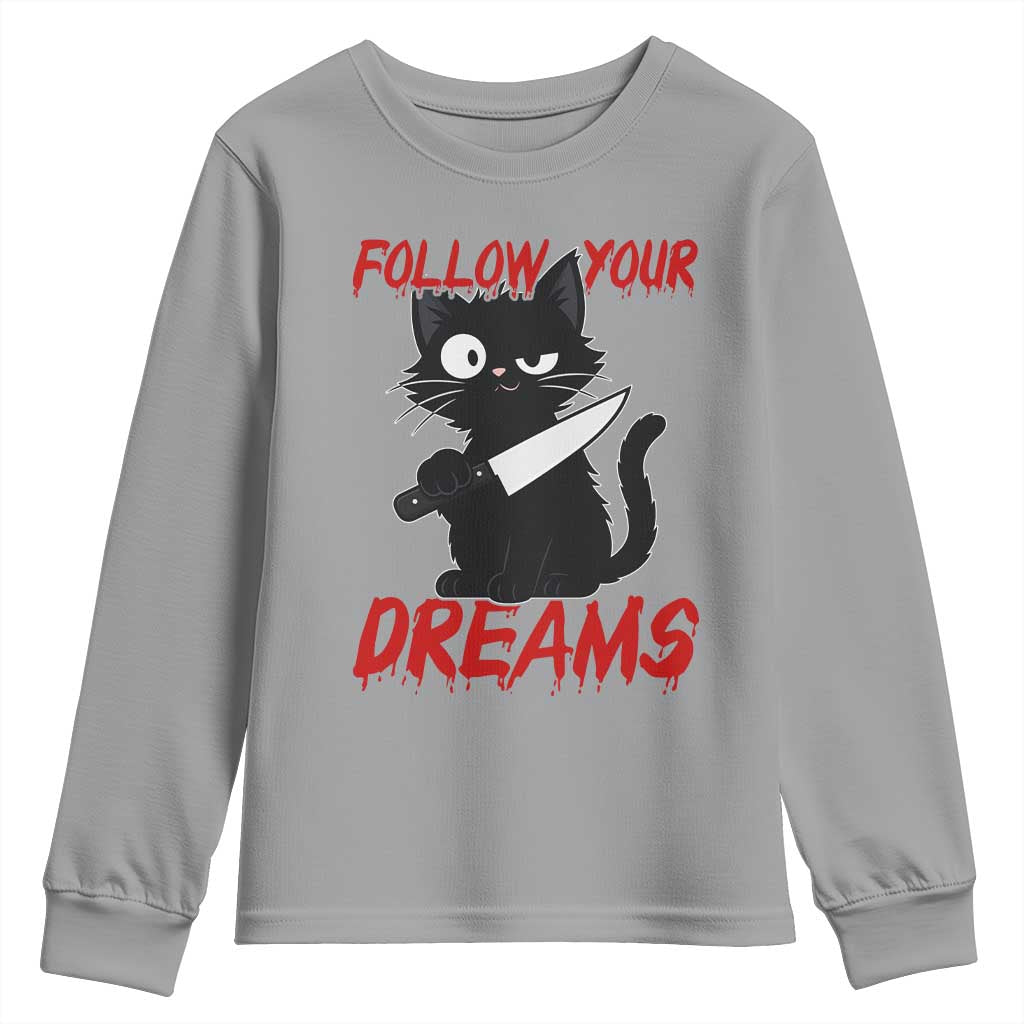 Killer Black Cat Halloween Youth Sweatshirt Follow Your Dreams TS12 Sport Gray Print Your Wear