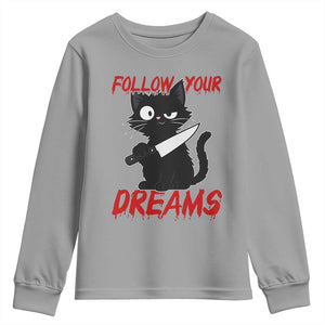 Killer Black Cat Halloween Youth Sweatshirt Follow Your Dreams TS12 Sport Gray Print Your Wear