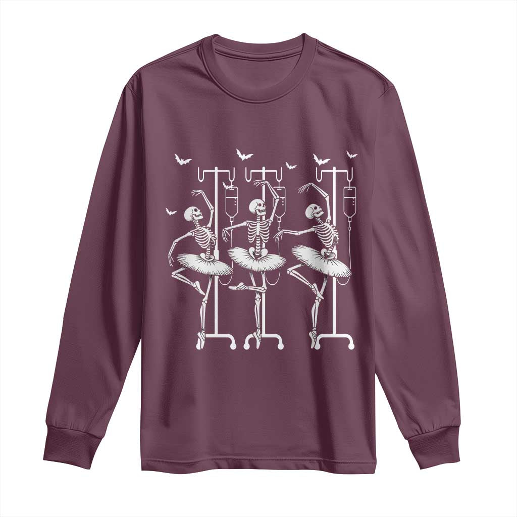 Emergency Room RN Nurse Halloween Long Sleeve Shirt Dancing Skeleton TS12 Maroon Print Your Wear