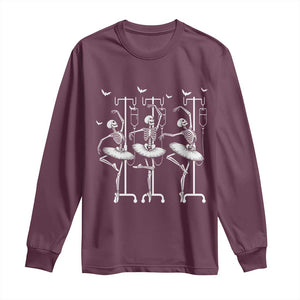 Emergency Room RN Nurse Halloween Long Sleeve Shirt Dancing Skeleton TS12 Maroon Print Your Wear