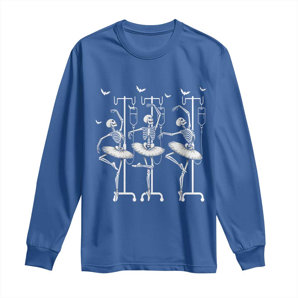 Emergency Room RN Nurse Halloween Long Sleeve Shirt Dancing Skeleton TS12 Royal Blue Print Your Wear