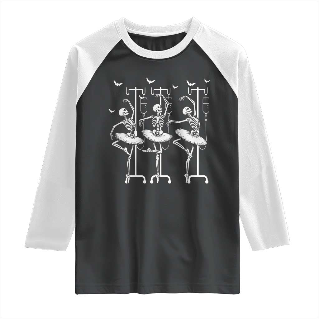 Emergency Room RN Nurse Halloween Raglan Shirt Dancing Skeleton TS12 Black White Print Your Wear