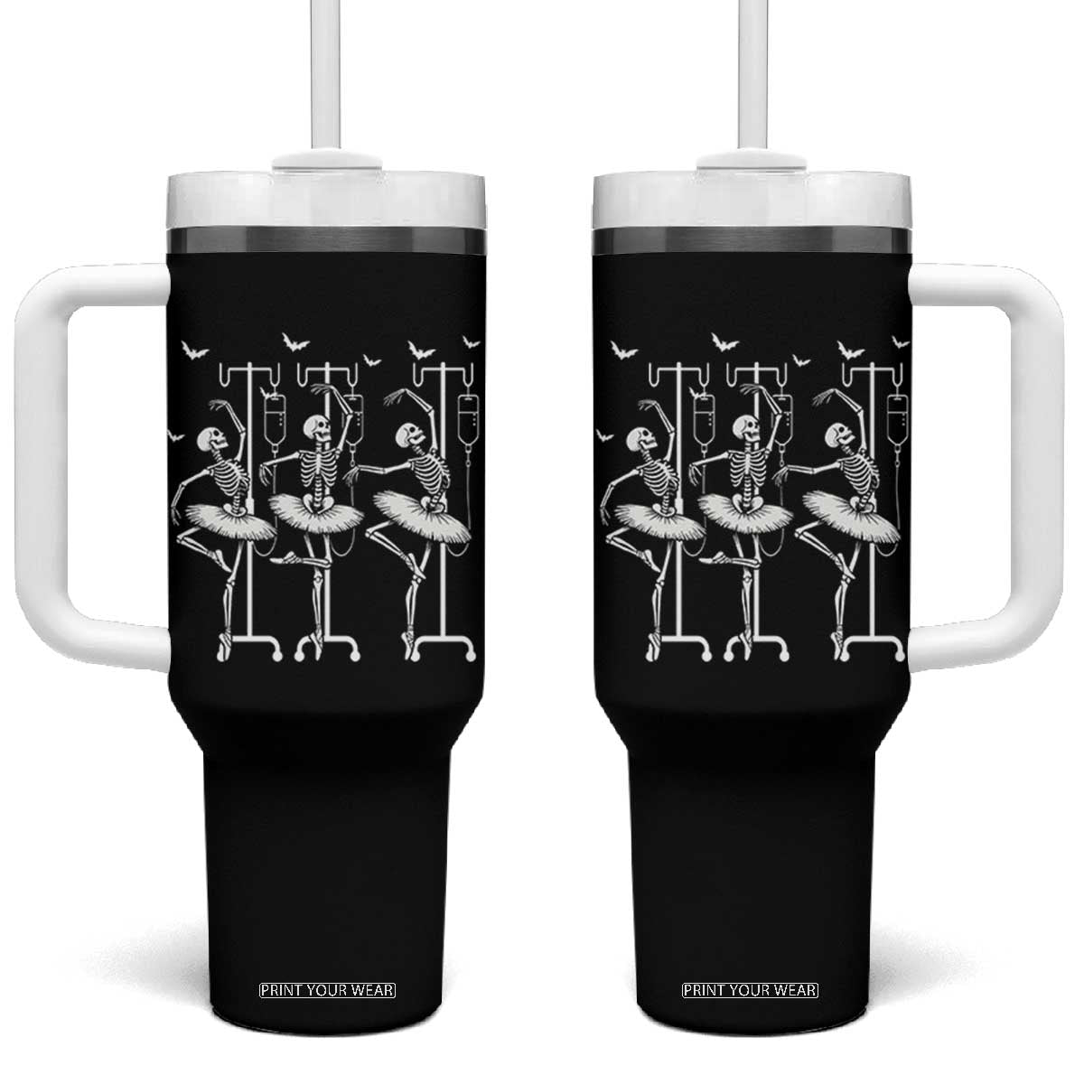 Emergency Room RN Nurse Halloween Tumbler With Handle Dancing Skeleton TS12 One Size: 40 oz Black Print Your Wear