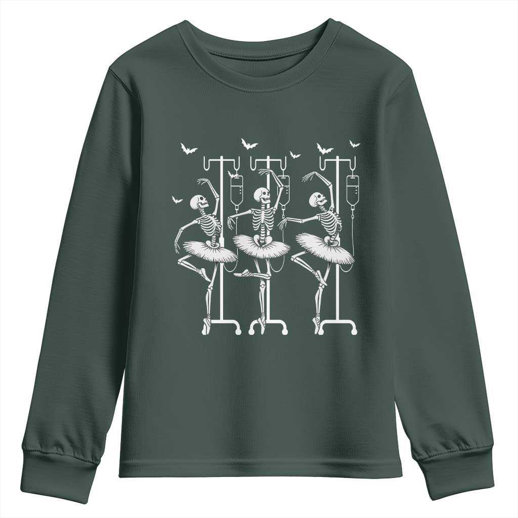 Emergency Room RN Nurse Halloween Youth Sweatshirt Dancing Skeleton TS12 Dark Forest Green Print Your Wear