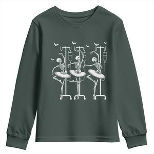 Emergency Room RN Nurse Halloween Youth Sweatshirt Dancing Skeleton TS12 Dark Forest Green Print Your Wear