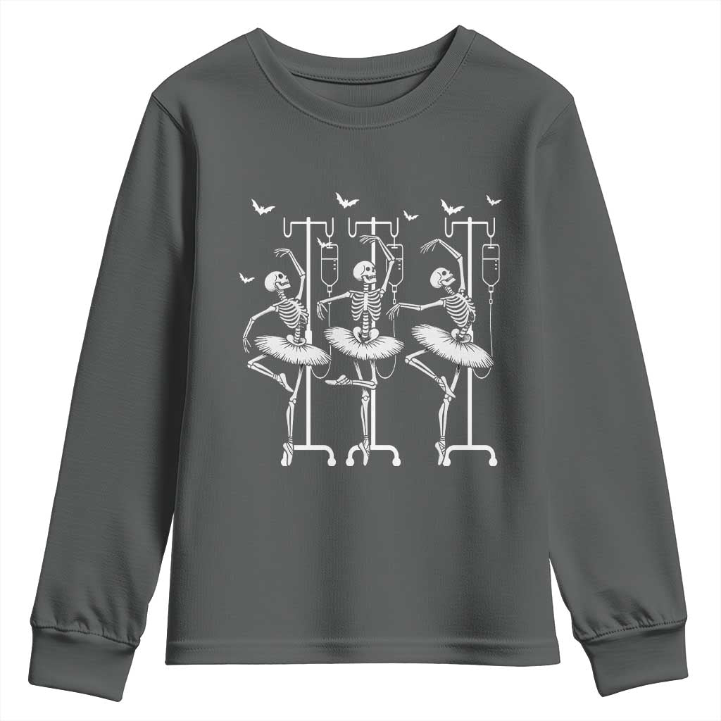 Emergency Room RN Nurse Halloween Youth Sweatshirt Dancing Skeleton TS12 Dark Heather Print Your Wear