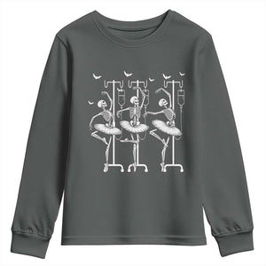 Emergency Room RN Nurse Halloween Youth Sweatshirt Dancing Skeleton TS12 Dark Heather Print Your Wear