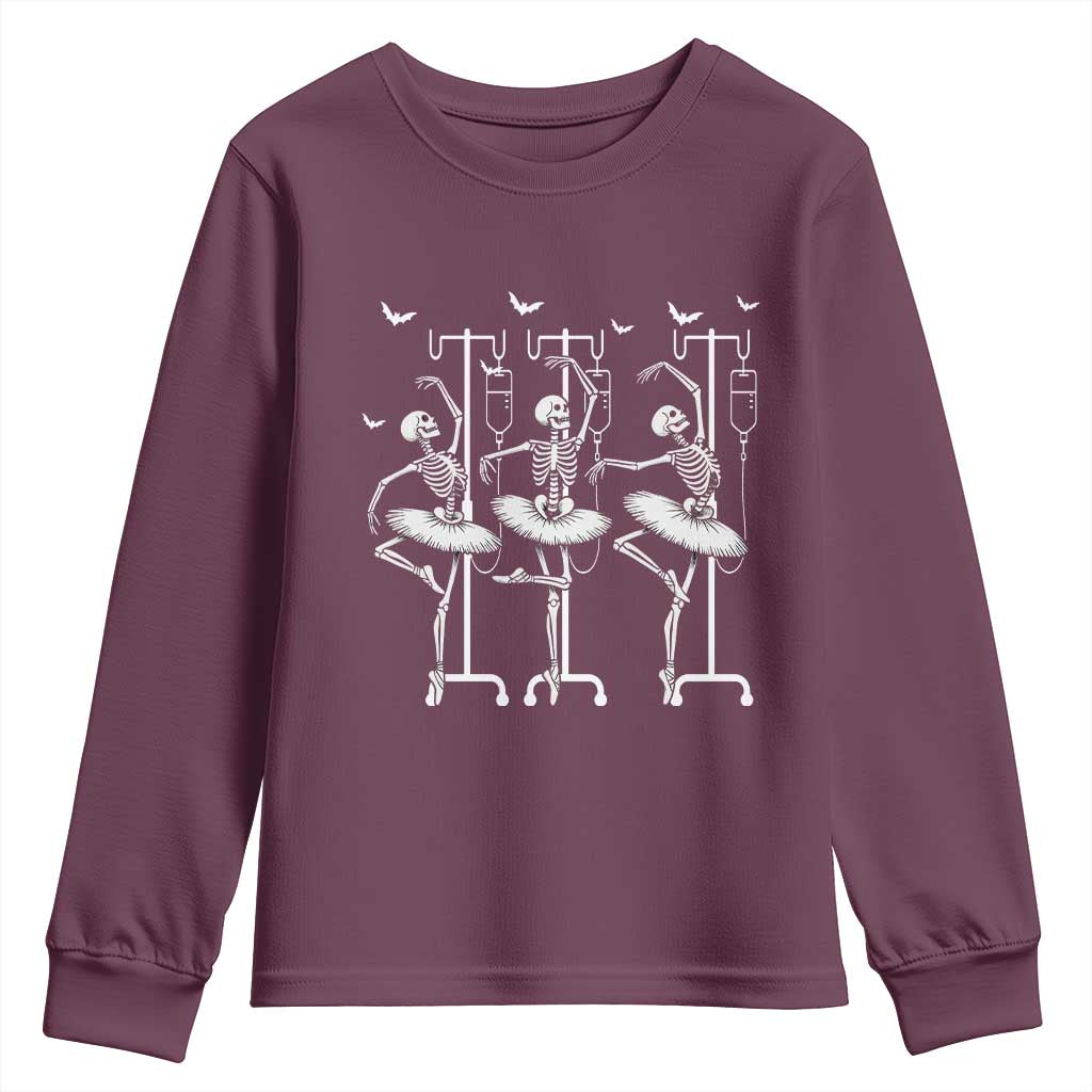 Emergency Room RN Nurse Halloween Youth Sweatshirt Dancing Skeleton TS12 Maroon Print Your Wear