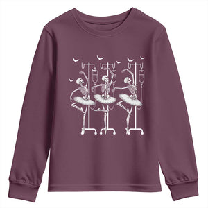 Emergency Room RN Nurse Halloween Youth Sweatshirt Dancing Skeleton TS12 Maroon Print Your Wear