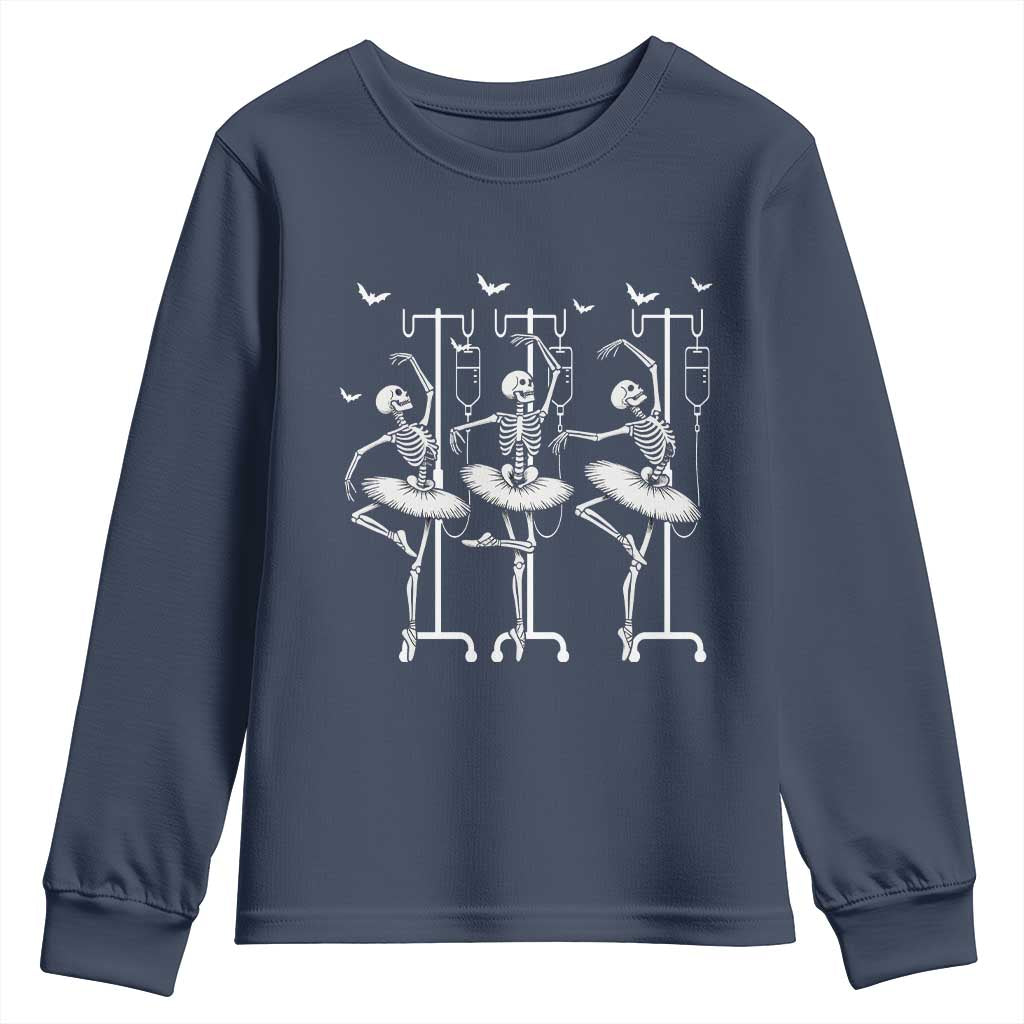 Emergency Room RN Nurse Halloween Youth Sweatshirt Dancing Skeleton TS12 Navy Print Your Wear
