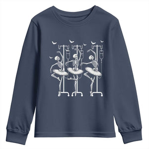 Emergency Room RN Nurse Halloween Youth Sweatshirt Dancing Skeleton TS12 Navy Print Your Wear