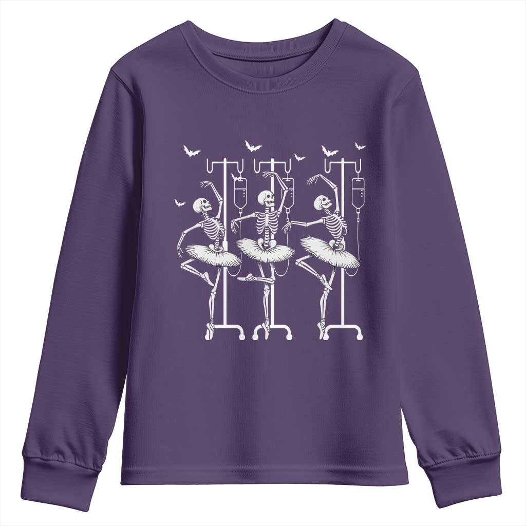 Emergency Room RN Nurse Halloween Youth Sweatshirt Dancing Skeleton TS12 Purple Print Your Wear