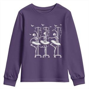 Emergency Room RN Nurse Halloween Youth Sweatshirt Dancing Skeleton TS12 Purple Print Your Wear