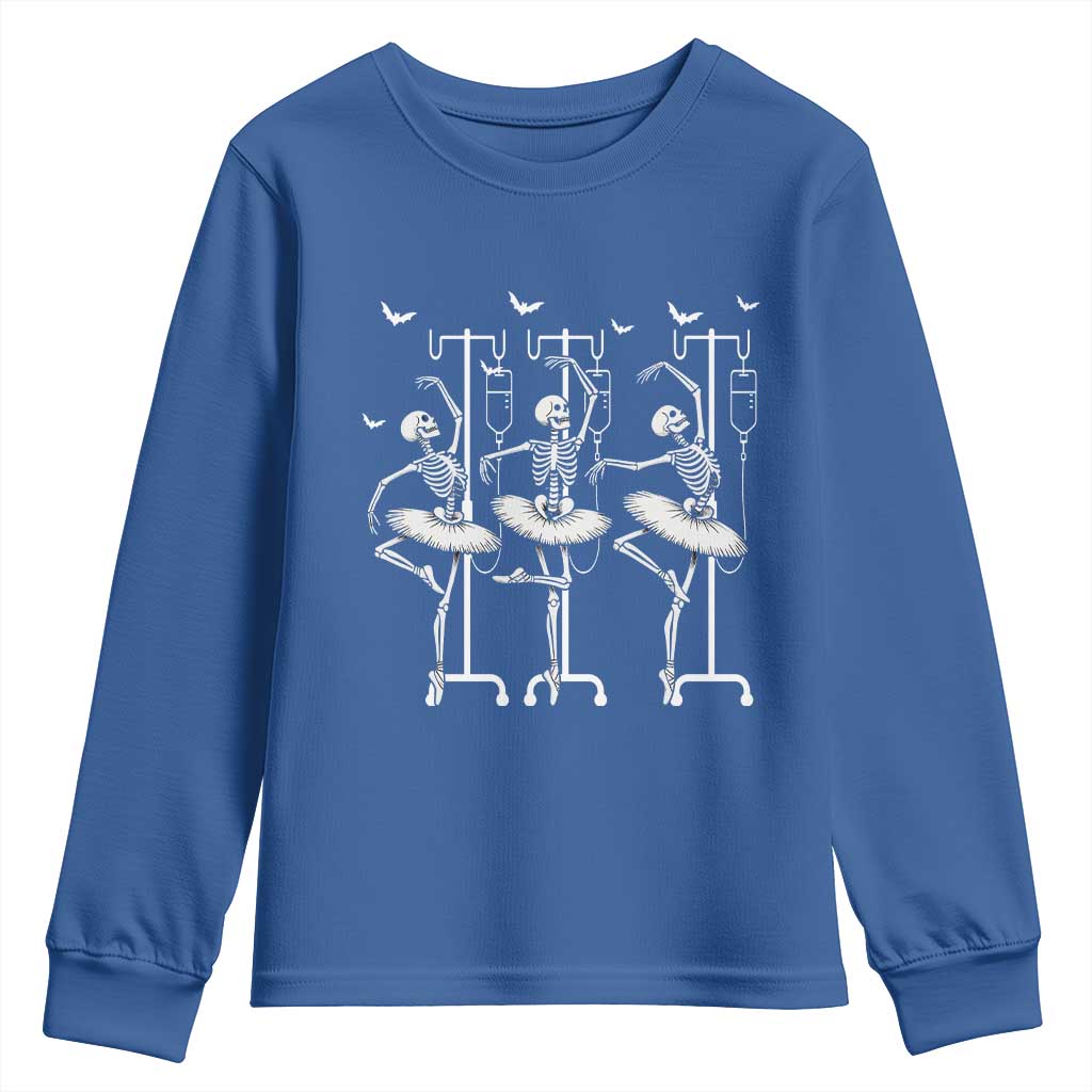 Emergency Room RN Nurse Halloween Youth Sweatshirt Dancing Skeleton TS12 Royal Blue Print Your Wear